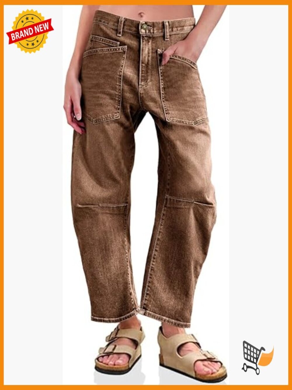 High Waisted Baggy Boyfriend Wide Leg Denim Pants with Pockets